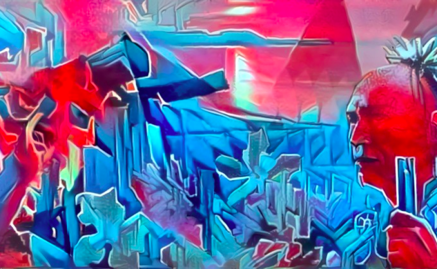 One of the concept paintings submitted by Colorado-based artist Bobby Lopez. He was selected by the Traverse City Arts Commission to honor Anishinabek culture in the Clinch Park tunnel mural.