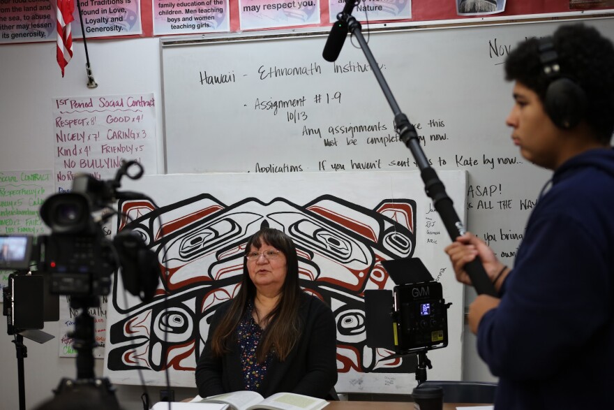 Angoon students interview Barbara about her ongoing oral history research.