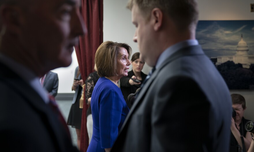 Speaker of the House Nancy Pelosi, D-Calif., speaks to reporters after meeting with House Democrats, many of whom are calling for impeachment proceedings, on Wednesday.