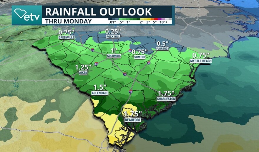 Map of expected rainfall over next few days.