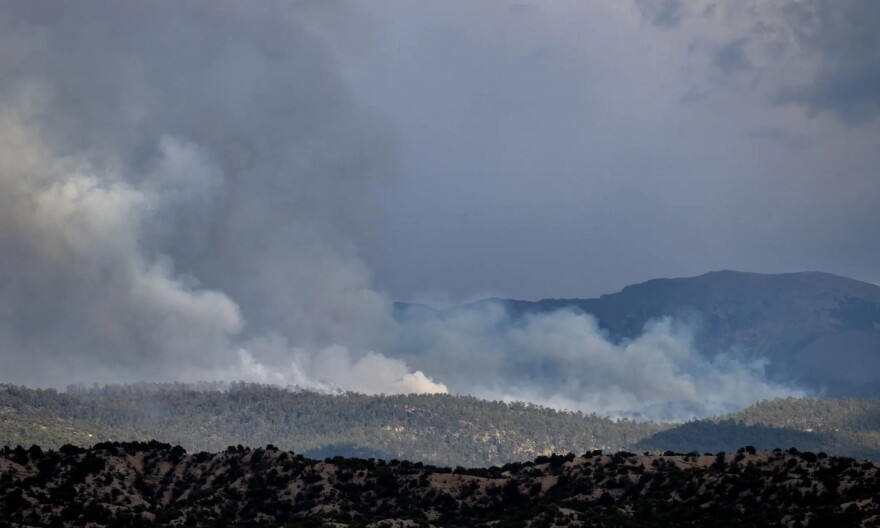 The Frijoles Fire burns in the Sangre de Cristo Mountains on Wednesday.