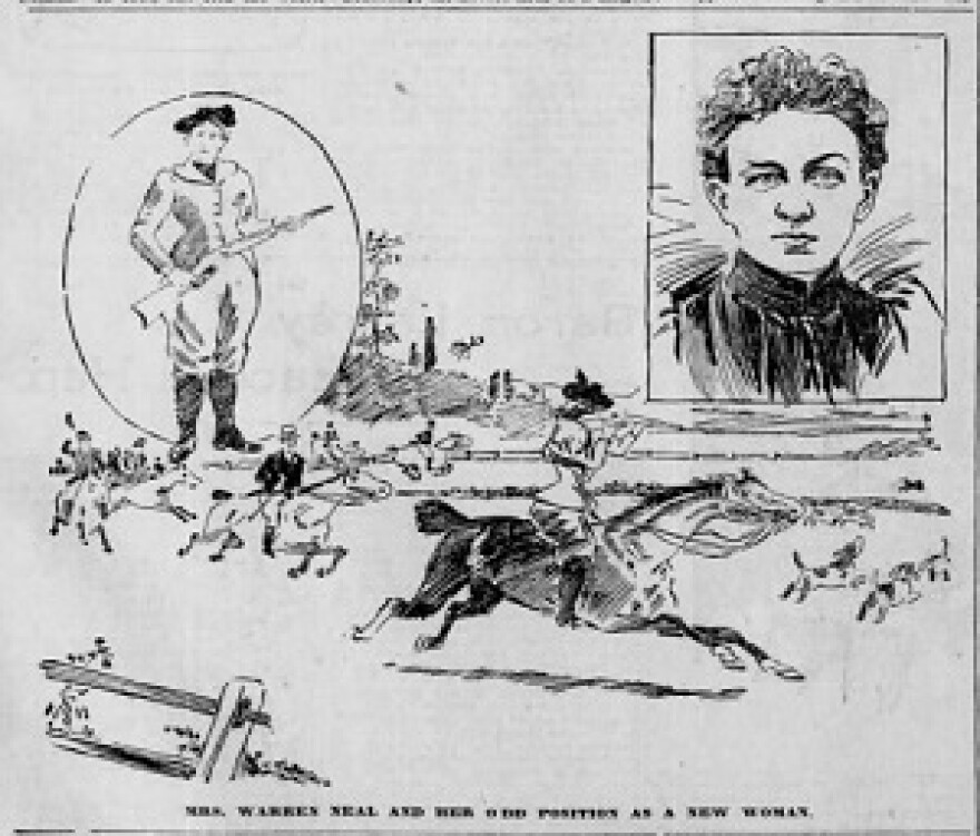 A drawing of Neal in her work uniform, chasing poachers. It appeared in the Philadelphia Inquirer in the 1890s.