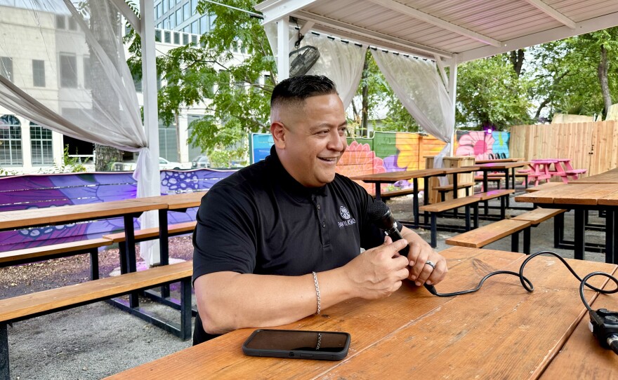 South Texas pitmaster Adrian Davila during an interview with TPR's Norma Martinez.