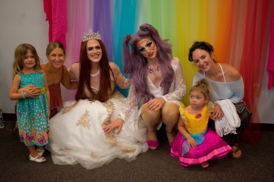  After reading several books Miss Ginger Devine (Left) and Aspen Meadows (right) participated in a dance party and took pictures with community members. 