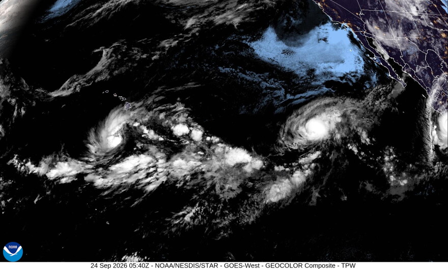 A satellite image shows Tropical Storm Nolo near the state on Wednesday evening, Sept. 23, 2026.
