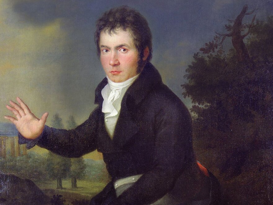 A portrait of Ludwig van Beethoven, painted in 1804 by W.J. Mähler.