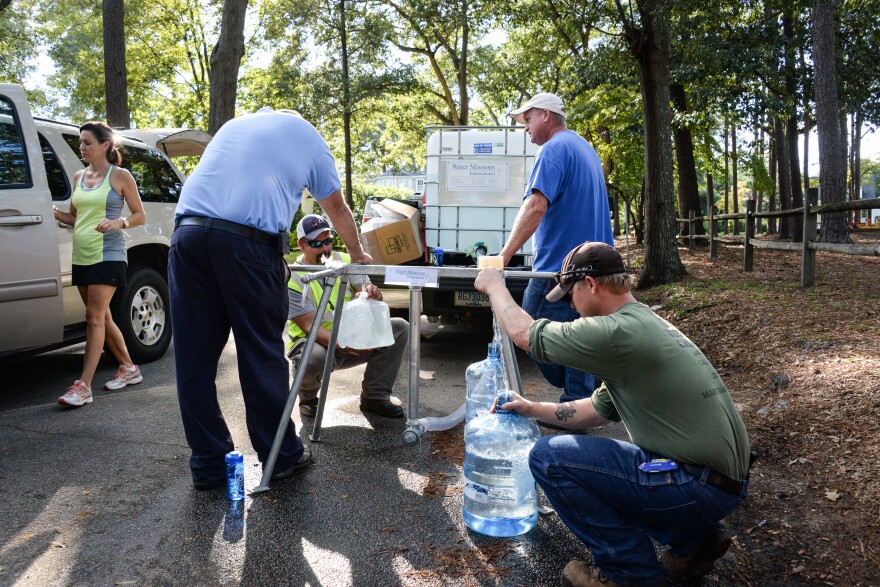 A tap stand being set up in Columbia.