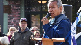 Vernon Finley, former chairman of the Confederated Salish and Kootenai Tribes speaks at the Montana Undivided rally in Whitefish Saturday
