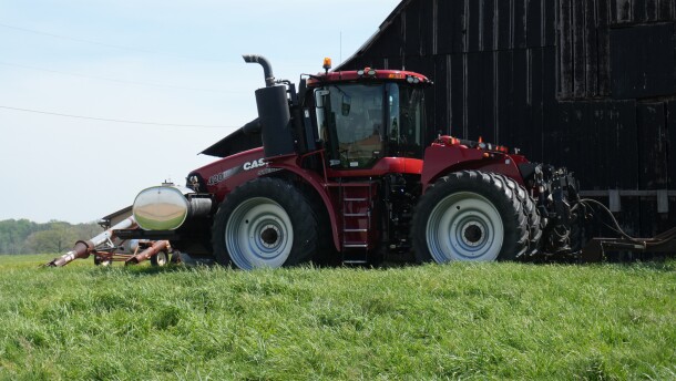 Small red tractor on Hunt Farms
