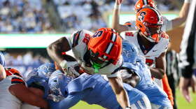 Syracuse running back Ahmad Miller dives into the end zone to score a touchdown against North Carolina on Saturday, October 24, 2026.