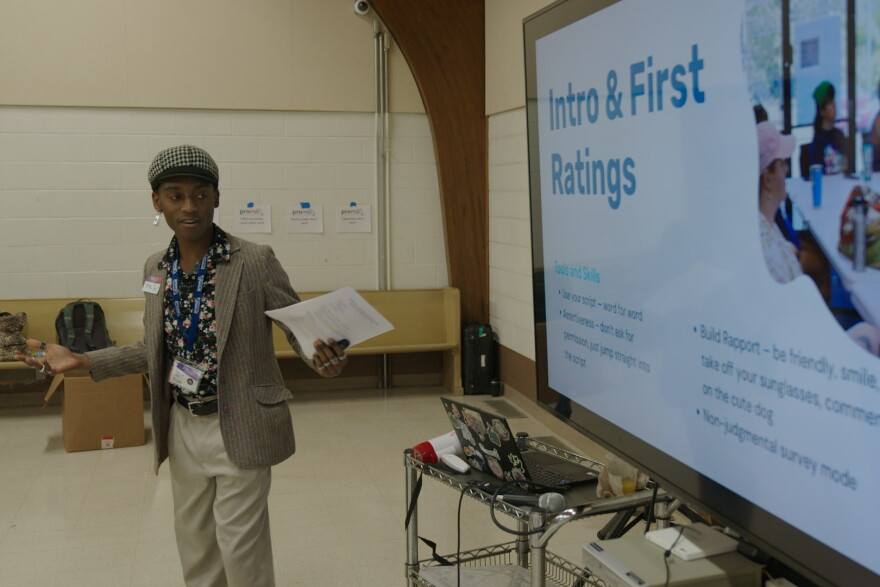 Te’ Hopkins introduces “deep canvassing” while training volunteers to knock on doors in suburban St. Louis to discuss transgender healthcare.