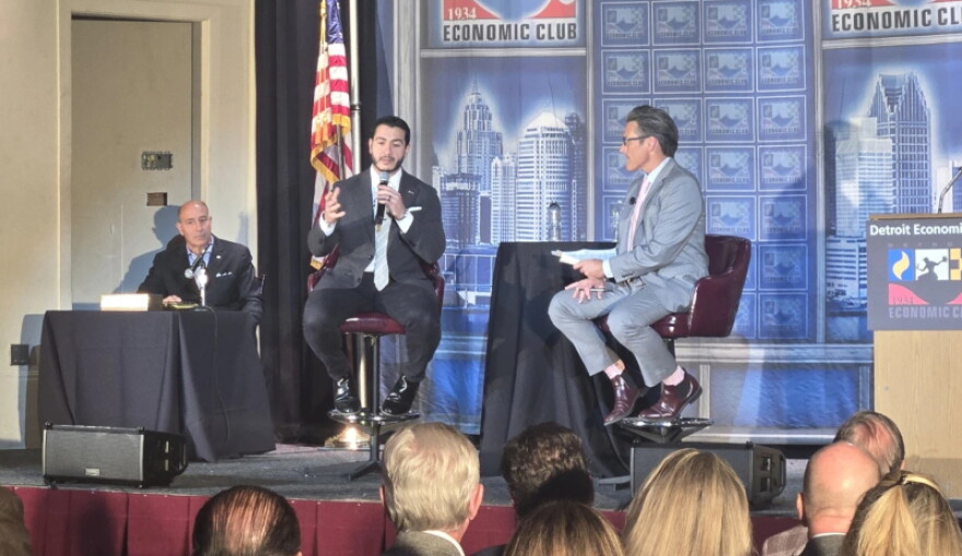 Michigan U.S. Senate candidate Abdul El-Sayed, a Democrat, speaks at the Detroit Economic Club forum on October 20, 2026