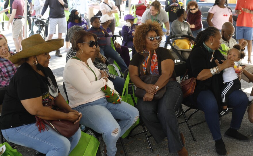 Festival attendees watches Gabrielle E. W. Carter give her presentation during the 2022 Publix Tampa Bay Collard Festival in St. Petersburg, Florida, on Saturday, February 19, 2022. Photo by Octavio Jones for WUSF