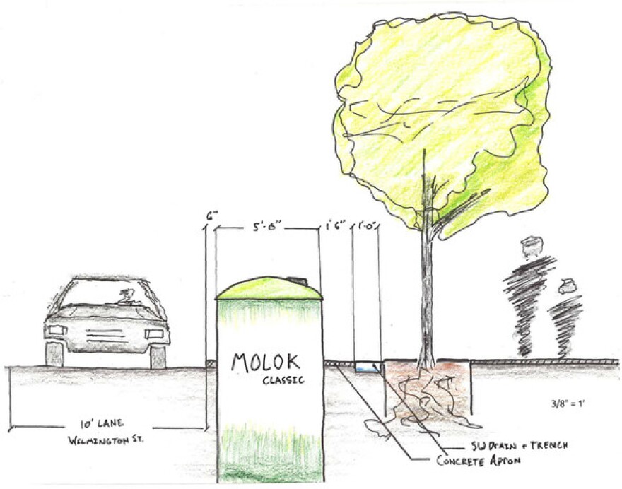 Artist's rendering of how the Molok waste collection system will look in Raleigh.