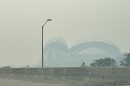 A smoke-filled sky near American Family Field in Milwaukee, Wisconsin.