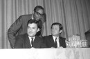 Jack Greenberg (left), seated next to Sen. Ted Kennedy and the Rev. M. Moran Weston in 1969.