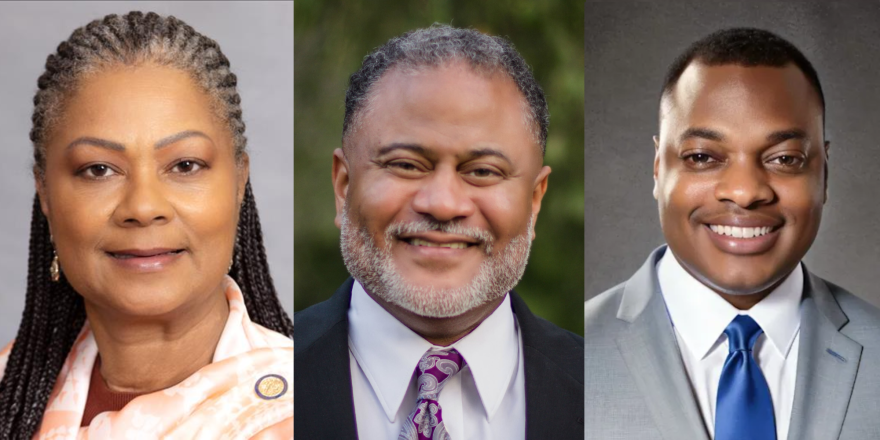 NC House Rep. Carla Cunningham (left) faces at least two challengers in the District 106 Democratic primary, Rev. Dr. Rodney Sadler (center) and Vermanno Bowman (right).