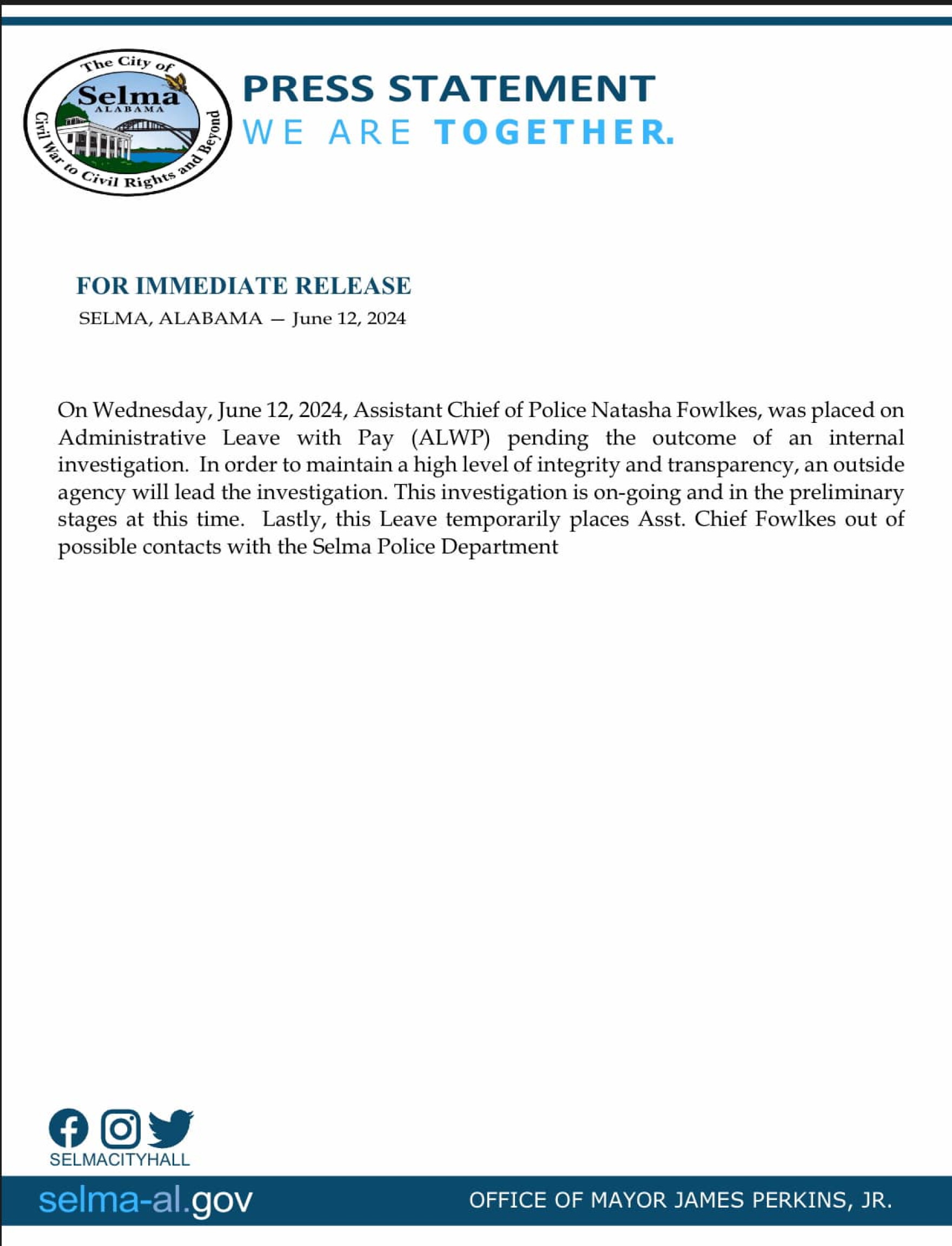Selma Assistant Chief of Police placed on leave pending an internal ...
