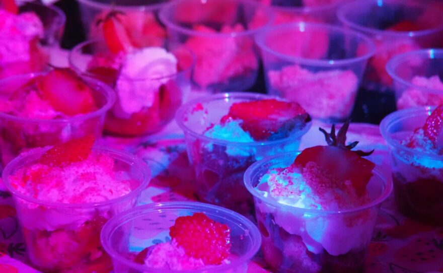 Samples of strawberry shortcake on display at the Indiana State Fair Preview Day on Thursday, Aug. 6, 2026.