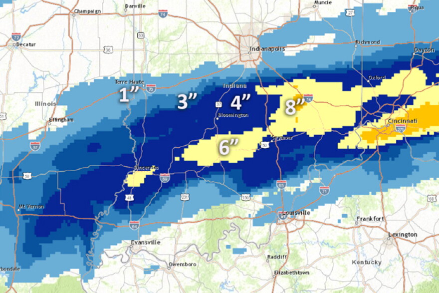 Snowfall analysis from the last 24 hours ending: 6 A.M. Tuesday February 9th, 2021