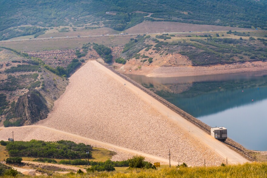 jordanelle dam is seen from above
