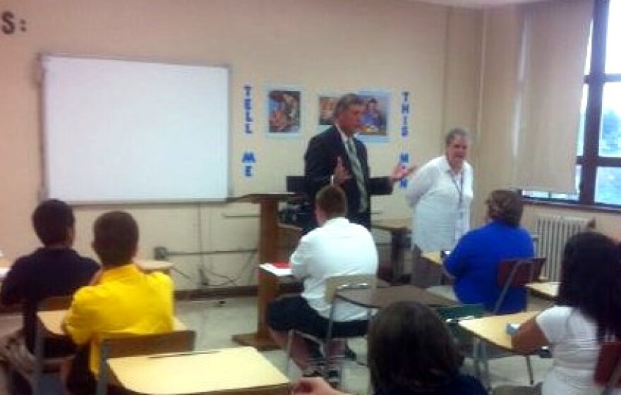 Superintendent Ballard visits with students at Rogers High School on the 1st day of school