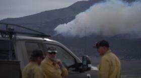 Firefighters gather near the Cottonwood Fire near Junction, Utah, on Friday, June 26, 2026. (Ty ONeil/AP)