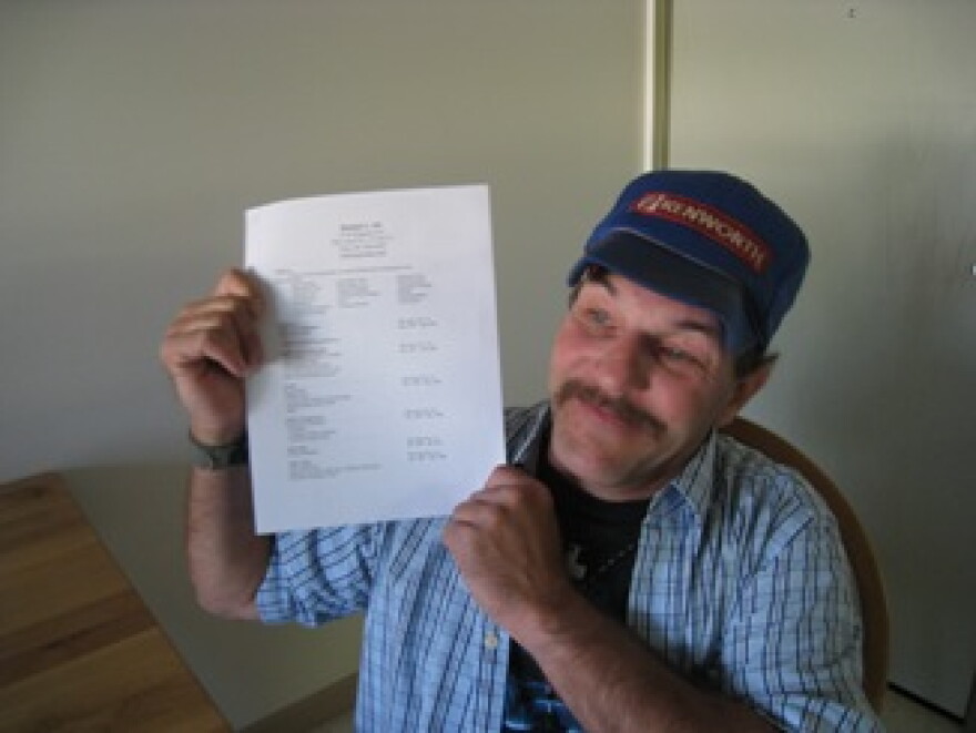 Bennett Ely shows off his resume. He's hoping to find work after he lost his $261 general assistance benefit from the state Saturday.