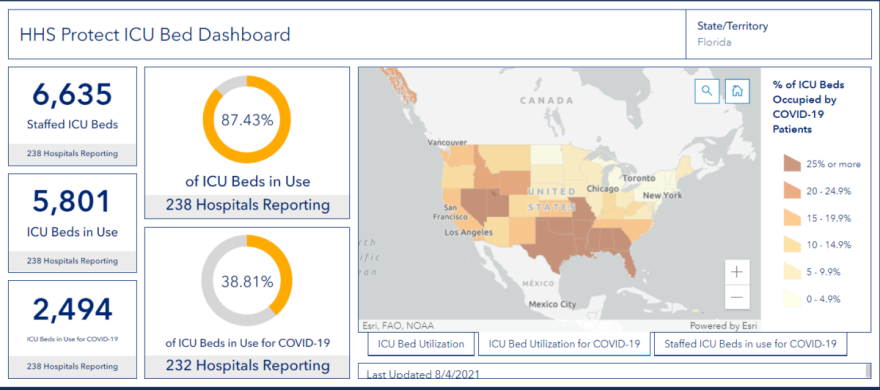 Florida continues to set records for the number of patients hospitalized with COVID-19. (Photo: HHS Data)