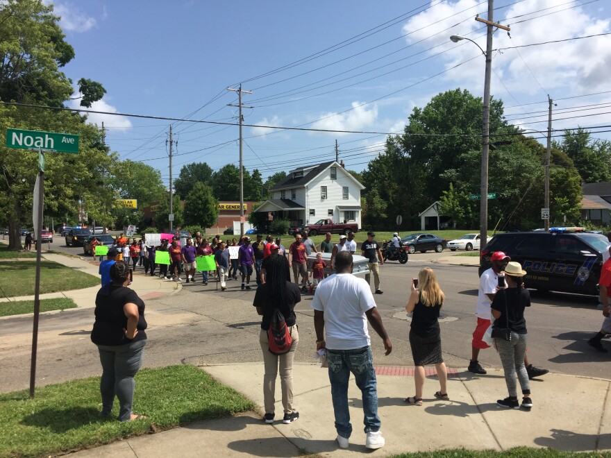 The Victory Over Violence march began at Providence Baptist Church and moved down Copley Road before several speakers rallied the crowd with anti-violence messages.
