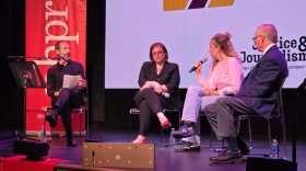 From left to right: Todd Bookman (NHPR), Melanie Plenda (Granite State News Collaborative), Jasmine Garsd (NPR), and Greg Sullivan (New England First Amendment Coalition)