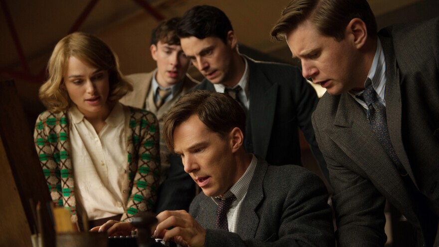 Keira Knightley, Matthew Beard, Matthew Goode, Benedict Cumberbatch, and Allen Leech in <em>The Imitation Game.</em>