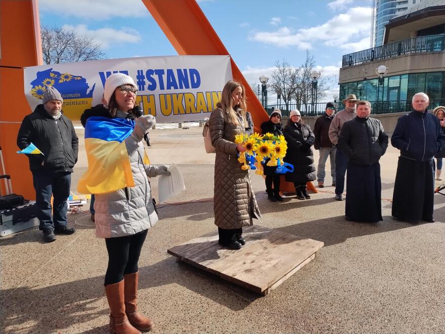 Milwaukee resident Karina Tweedell speaks to the crowd at the Feb. 24 rally.