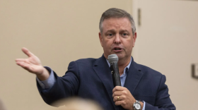 Tarrant County Judge Tim O’Hare speaks during a True Texas Project meeting Aug. 11, 2025, at the Texas Star Golf Course in Euless.