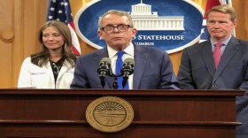Gov. Mike DeWine (R-Ohio) with Ohio Department of Health Director Amy Acton and Lt. Gov. Jon Husted (R-Ohio)