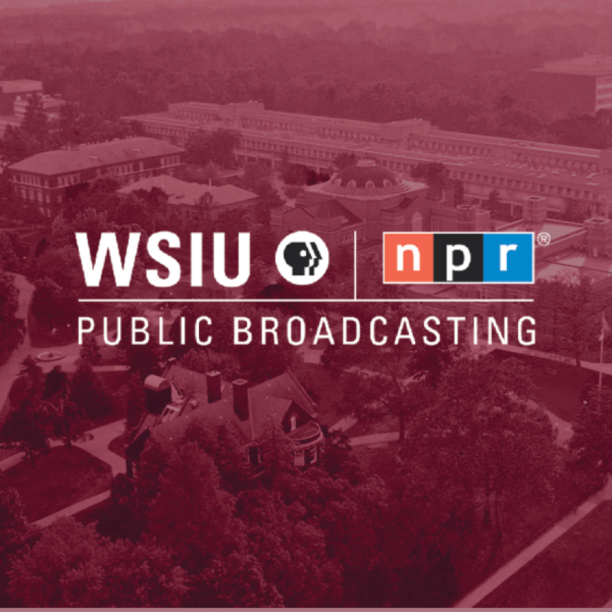 wsiu logo with SIU campus background