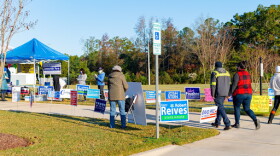 Voters heading in to the Agriculture Center in Pittsboro to cast their ballots.