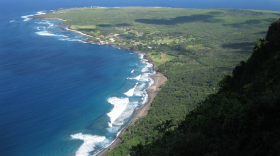 View from Pali Trail to Kalaupapa Settlement.