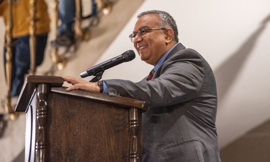 State Treasurer Vivek Malek speaks during the Disability Advocacy Day rally in the Missouri State Capitol Wednesday (Annelise Hanshaw/Missouri Independent).