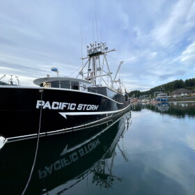 The Pacific Storm, a 104-foot trawler homeported in Kodiak, fishes pollock in the Gulf of Alaska. It also tenders for salmon during the summer.