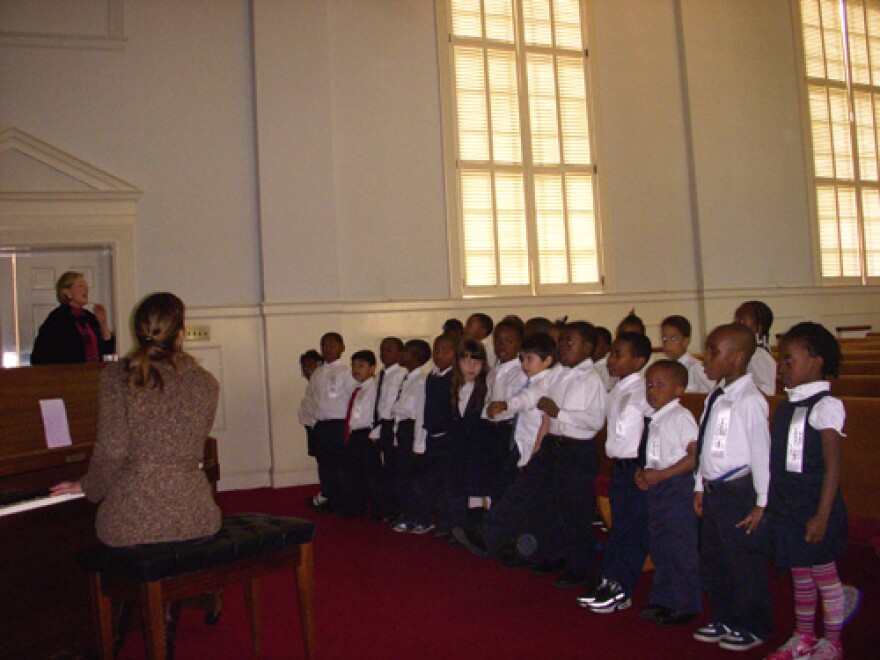 Students take part in music lesson.