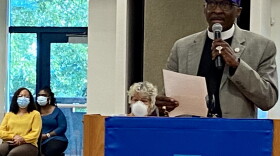 Rev. Anthony Spearman speaks during a public meeting on redistricting held at Forsyth Technical Community College in September 2021. The civil rights advocate and former president of the North Carolina branch of the NAACP died by suicide after being found in his Greensboro home with a self-inflicted gunshot wound last summer, according to an autopsy released Tuesday, Feb. 14, 2023. PAUL GARBER/WFDD