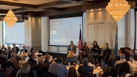 Justice system leaders speak at public safety forum. 