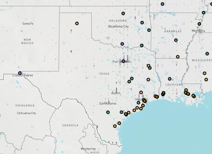 No state has more facilities with exemptions than Texas. Source: Screenshot of an interactive map put together by the Environmental Defense Fund and Environmental Integrity Project.