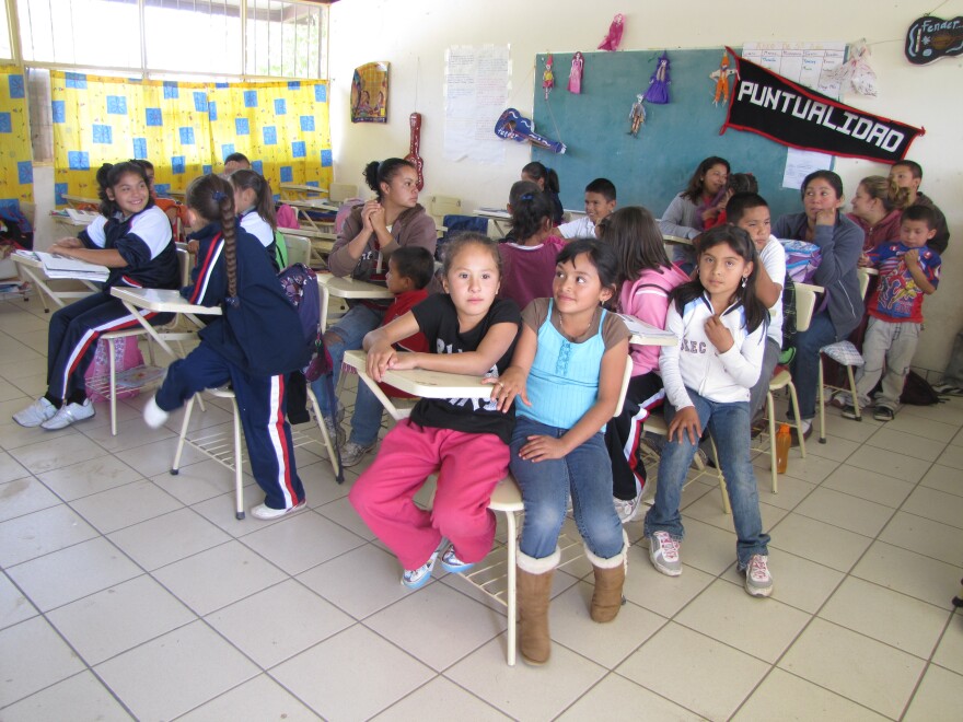 A classroom of students in the state of Zacatecas. Most of the children spent time living in the United States and some are American citizens.  