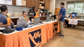 Honolulu Elections Division staff at a pop-up Voter Service Center Monday morning at the George Fred Wright Wahiawa District Park.