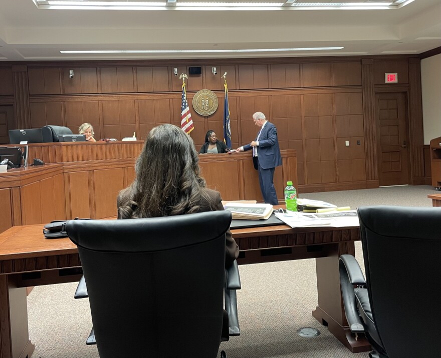 With her back to the camera-Brenda Monarrez-Denise Gray testifying-Monarrez Attorney Ed Cooley