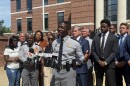 South Carolina Highway Patrol Lance Cpl. B.A. Frazier speaks to reporters Aug. 13 outside the Matthew J. Perry Federal Courthouse in Columbia.
