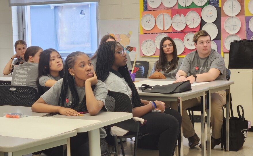 High school students sit in a session during the East Stroudsburg University aspiring educators conference.