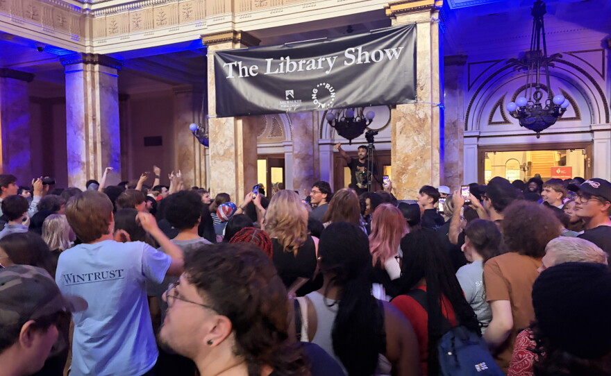 Sunny Lou (top center) prepares to begin his music set for The Library Show.